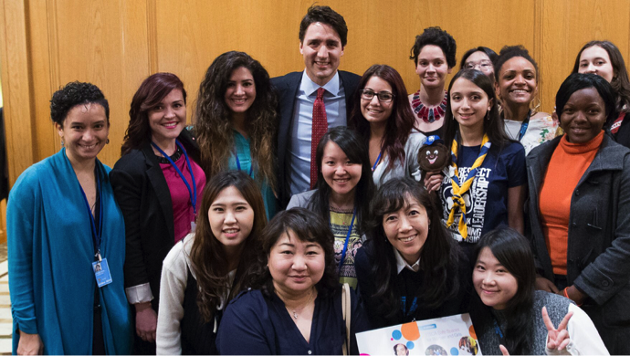 Prime Minister Trudeau of Canada with YWCA representatives at the YWCA and UN Women “Hub” at the nearby Westin Hotel on 42nd Street